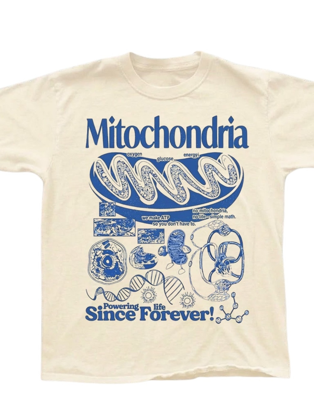 Gildan Cream Short Sleeve Tee with Blue Mitochondria Graphic